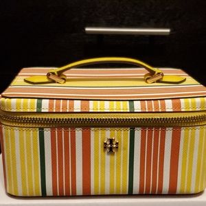 TORY BURCH ROBINSON STRIPE LARGE COSMETIC CASE